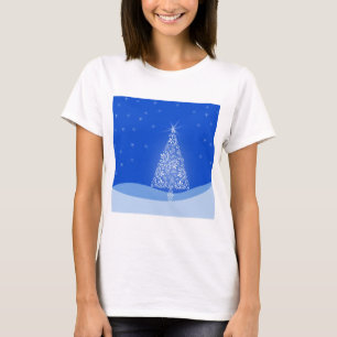 Camiseta Blue White Merry Christmas Tree Stars Night Light