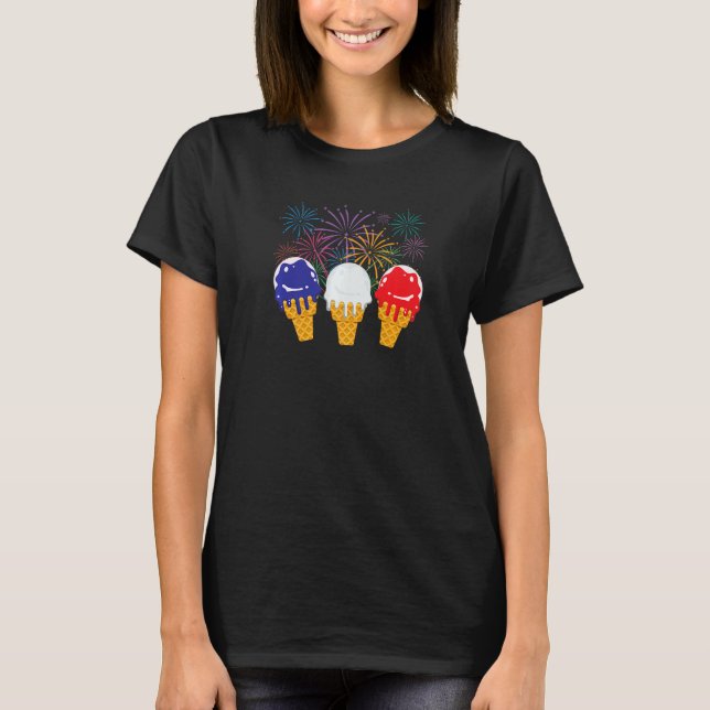 Camiseta Blue White Red Ice Cream Cone Us Flag 4 De Julio (Anverso)