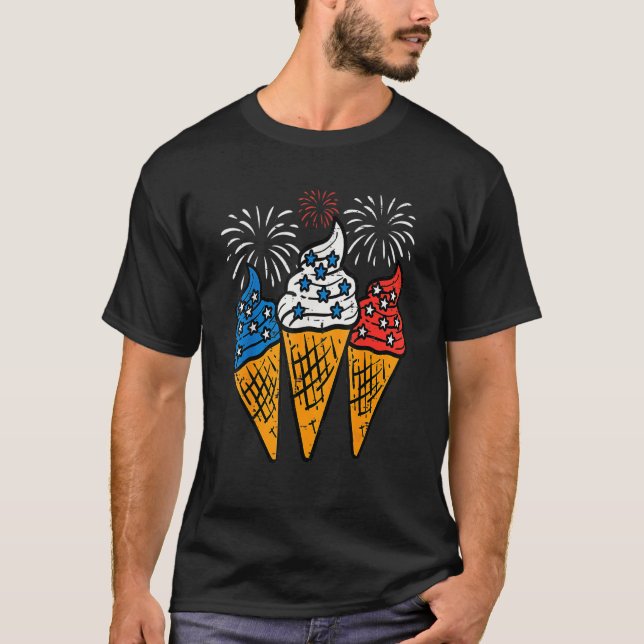 Camiseta Blue White Red Ice Cream Cone Us Flag 4 De Julio (Anverso)