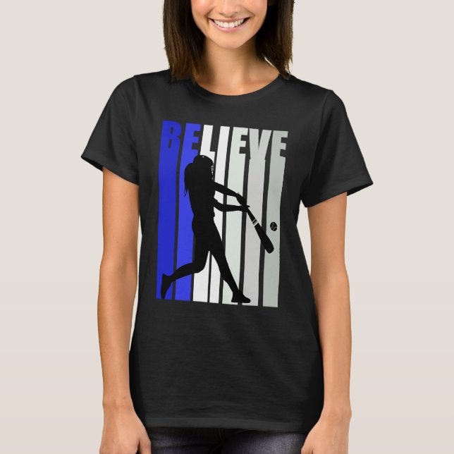 Camiseta Blue Womens Believe Baseball Inspirational Softbal (Anverso)