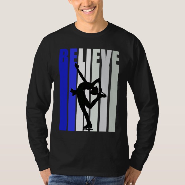 Camiseta Blue Womens Believe Ice Skating Inspirational Squa (Anverso)