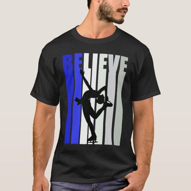 Camiseta Blue Womens Believe Ice Skating Inspirational Squa (Anverso)