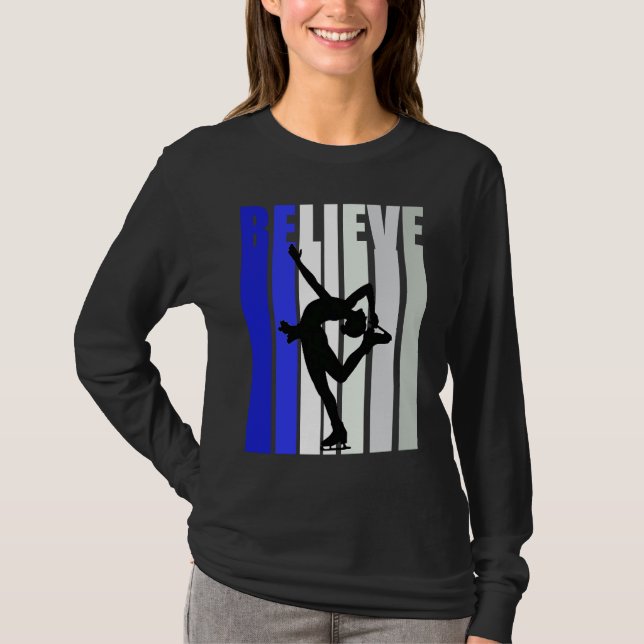 Camiseta Blue Womens Believe Ice Skating Inspirational Squa (Anverso)