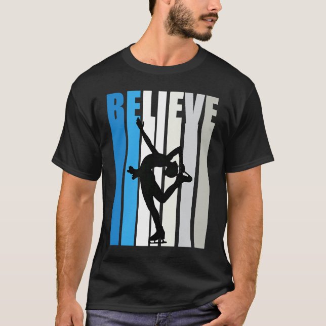 Camiseta Blue Womens Believe Ice Skating Motivational Retro (Anverso)