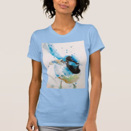 Camiseta Blue Wren Watercolor Pintando Aves Australianas