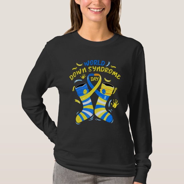 Camiseta Blue Yellow Sock 21 Awareness Day Ribbon World Dow (Anverso)