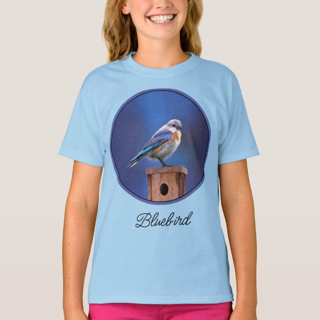 Camiseta Bluebird (Female) Painting - Original Bird Art T-S (Anverso)