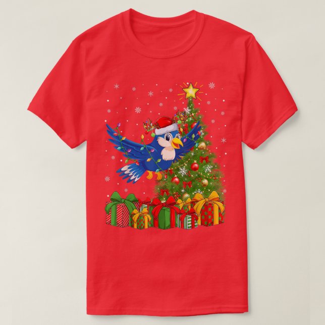 Camiseta Bluebird Lighting Xmas Tree Santa Hat Bluebird Chr (Diseño del anverso)