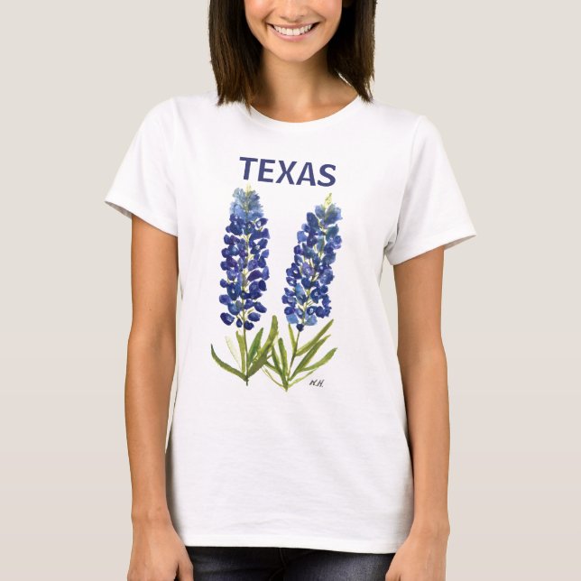 Camiseta Bluebonnets Texas Wildflowers Lupine Watercolor (Anverso)