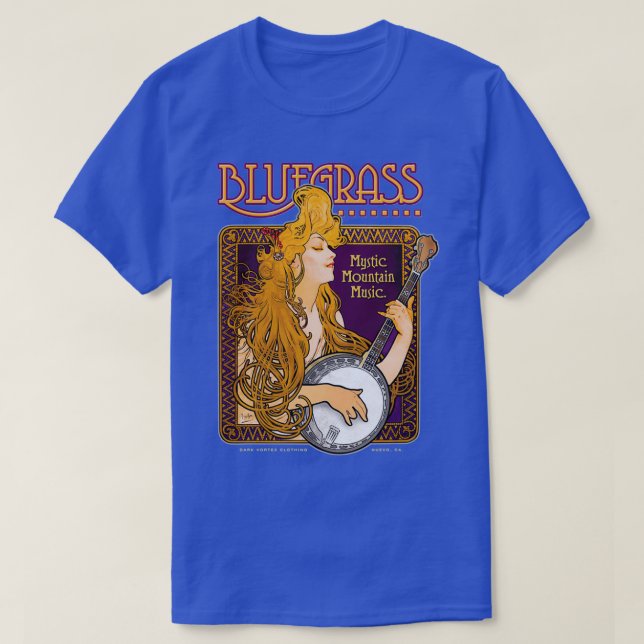 Camiseta Bluegrass Alphonse Mucha inspiró a Chica de banjo (Diseño del anverso)