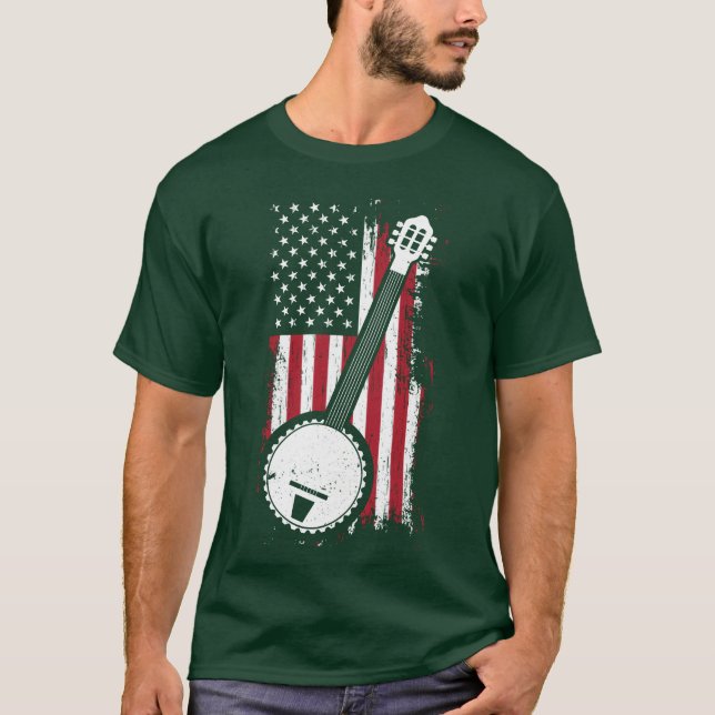Camiseta Bluegrass Banjo American US Flag Musician Gift vin (Anverso)