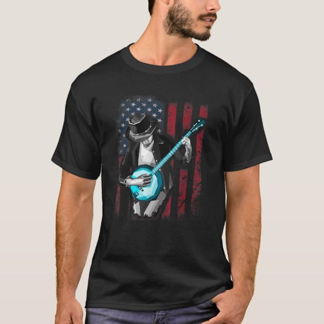 Camiseta Bluegrass Banjo Funny American Flag Gift Tee (Anverso)