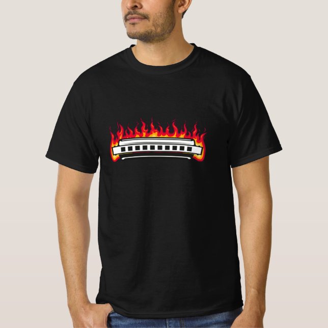 Camiseta Blues del Instrumento Armonico de Llama (Anverso)