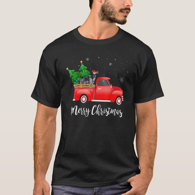 Camiseta Bluetick Coonhound Dog Riding Red Truck Christmas (Anverso)