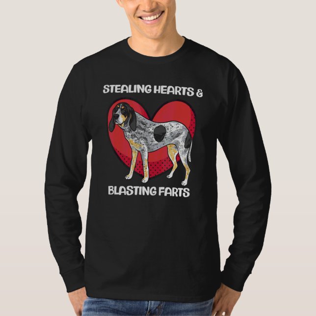 Camiseta Bluetick Coonhound robando corazones y explotando  (Anverso)