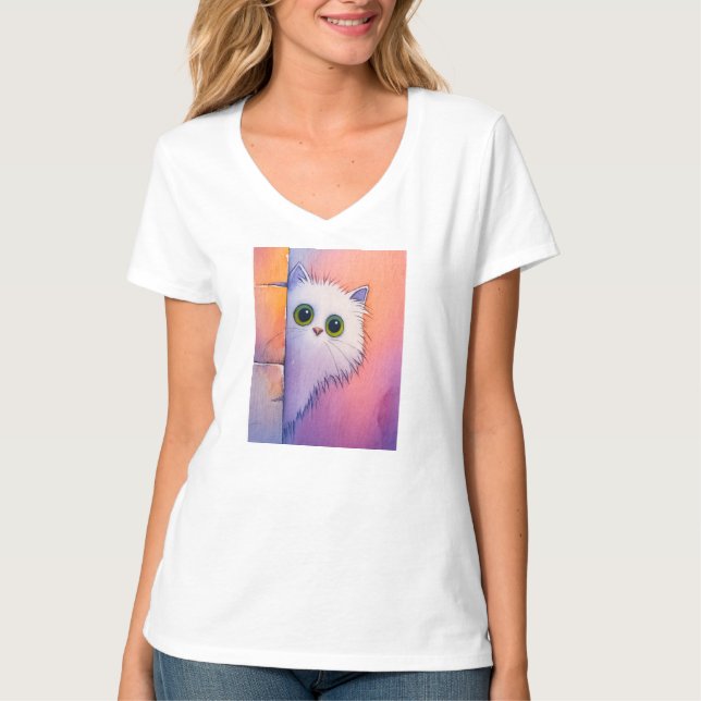 Camiseta Blush Pink Kitty Whimsical Watercolor Art (Anverso)