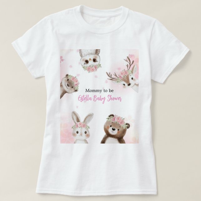 Camiseta Blush woodland Baby Shower T-Shirt for Mom-to-Be (Diseño del anverso)