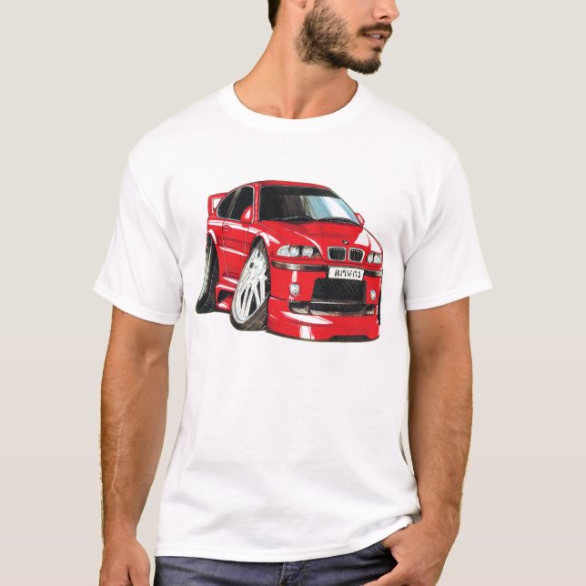 Camiseta BMW M3 rojo E36 caricaturiza automóvil (Anverso)