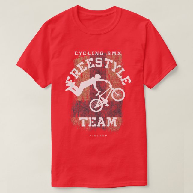 Camiseta BMX Bicicleta estilo libre Bandera Finlandia Cicli (Diseño del anverso)