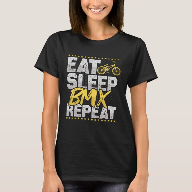 Camiseta BMX Eat Sleep Repeat Freestyle Bicycle Tricks Hobb (Anverso)