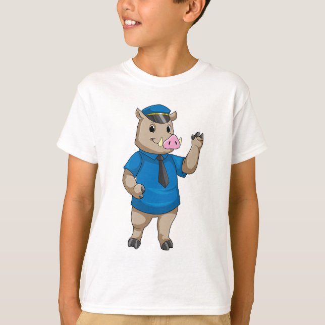 Camiseta Boar como oficial de policía con gorra de policía (Anverso)