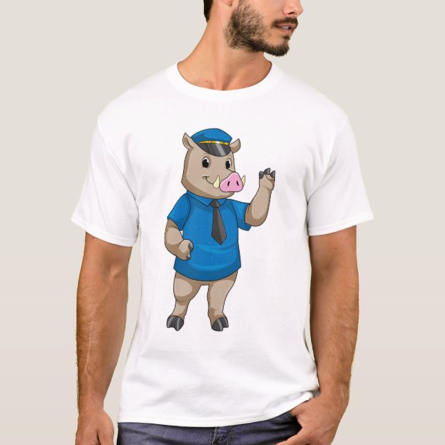 Camiseta Boar como oficial de policía con gorra de policía (Anverso)