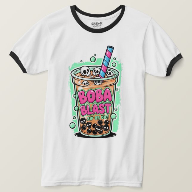 Camiseta Boba Blast – Sip or Die! Ringer T-Shirt (Anverso del diseño)