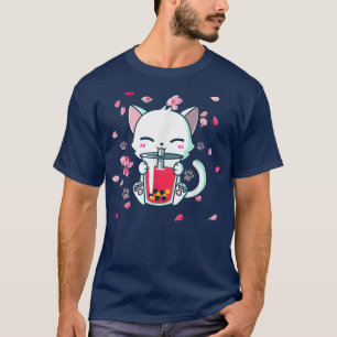 Camiseta Boba Boba Gato Beber Boba Cute Anime Chica Kawai