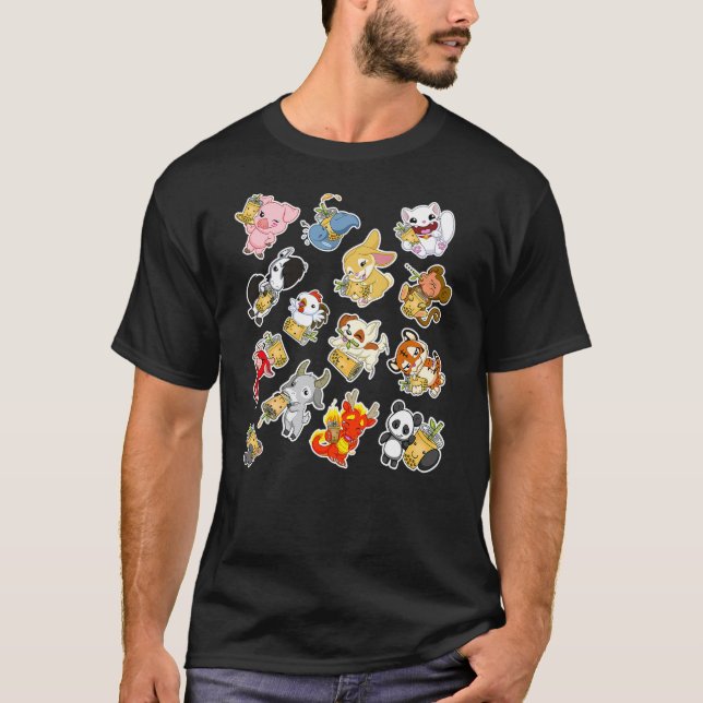 Camiseta Boba Bubble Milk Tea Chinese Zodiac Animals Anime  (Anverso)