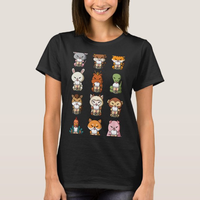Camiseta Boba Bubble Milk Tea Chinese Zodiacs Animal Lunar  (Anverso)