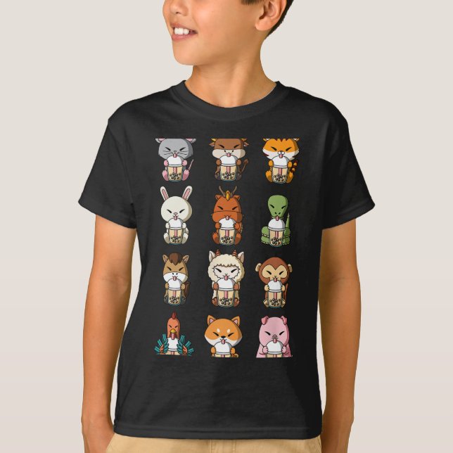 Camiseta Boba Bubble Milk Tea Chinese Zodiacs Animal Lunar  (Anverso)