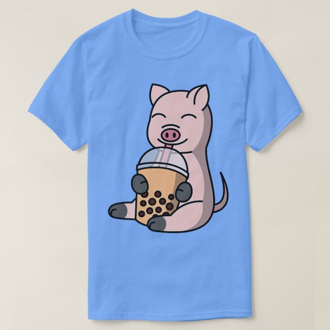 Camiseta Boba Bubble Milk Tea Mini Pig Mascota Premium (Diseño del anverso)