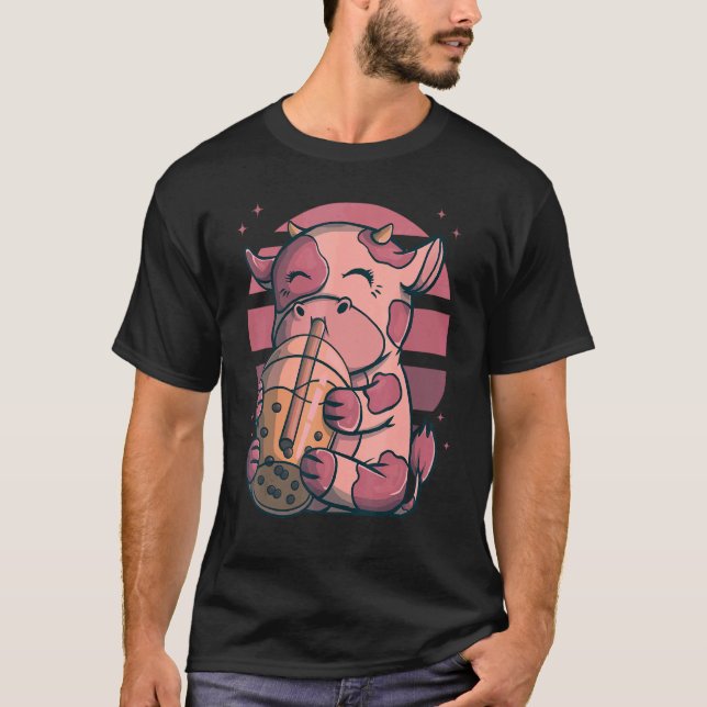 Camiseta Boba Bubble Tea Cows Pink Sunset (Anverso)