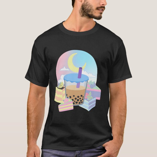 Camiseta Boba Bubble Tea Leche Tea Kawaii Tapioca Moon Cake (Anverso)