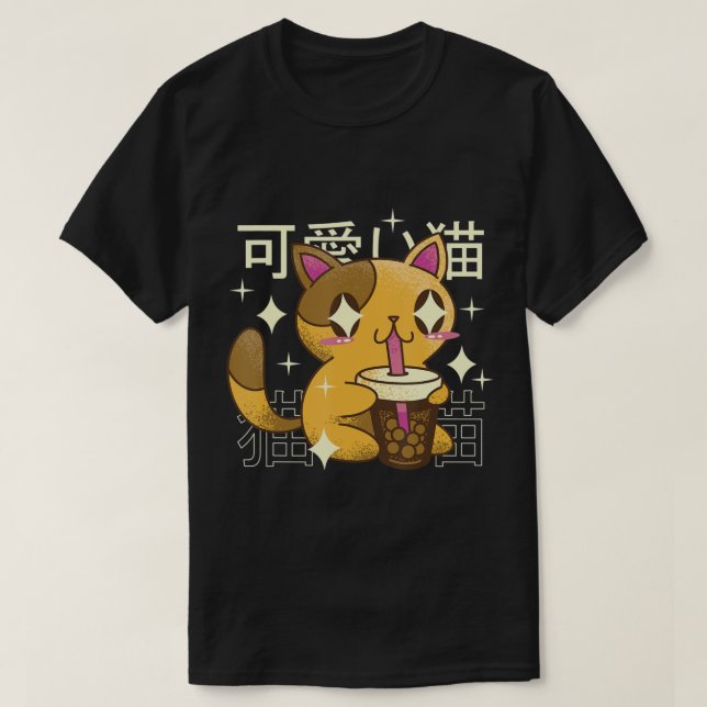 Camiseta Boba Cat Kawaii Anime Chicas de comida japonesa (Diseño del anverso)