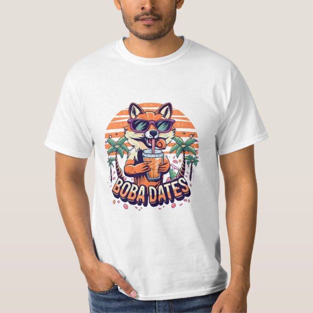 Camiseta Boba Dates Trendy Guay Fox Drinking Boba Tea (Anverso)