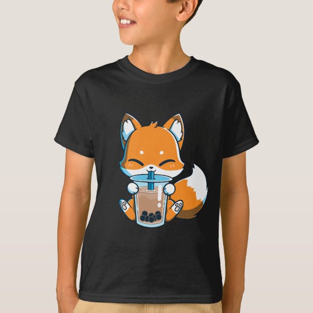 Camiseta Boba Fox bebiendo café Kawaii Anime japonés de Fox (Anverso)