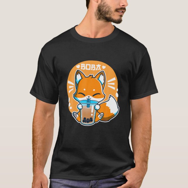 Camiseta Boba Fox Drinking Kawaii Japanese Fox Bubble Milk (Anverso)