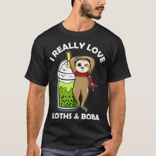 Camiseta Boba Milk Tea I Really Love Sloths Boba Kawaii Tee