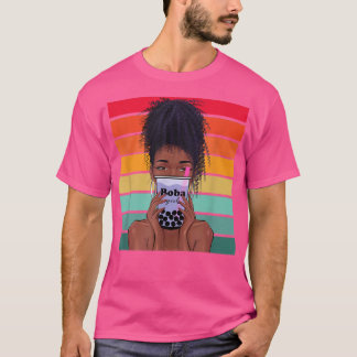 Camiseta Boba Tea Black Woman Anime Kawaii Chica Boba Women