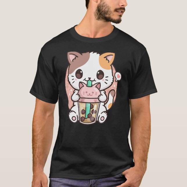 Camiseta Boba Tea Cat Bubble Tea Cat Kawaii Anime Neko (Anverso)