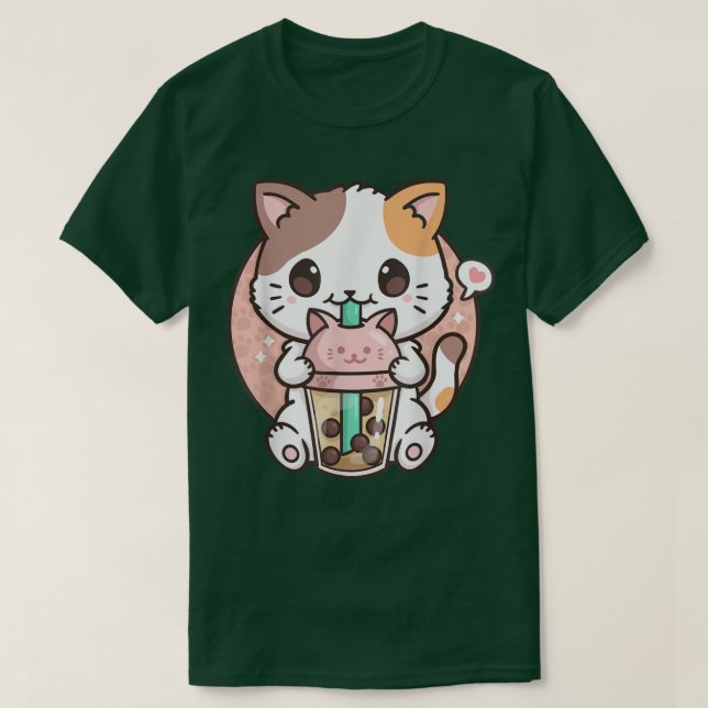 Camiseta Boba Tea Cat Bubble Tea Cat Kawaii Anime Neko (Diseño del anverso)
