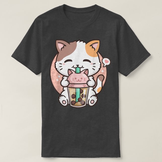Camiseta Boba Tea Cat Bubble Tea Cat Leche Té Kawaii Anime (Diseño del anverso)
