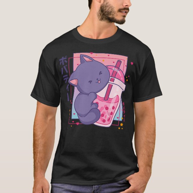 Camiseta Boba Tea Cat Bubble Tea Chibi Drawing (Anverso)