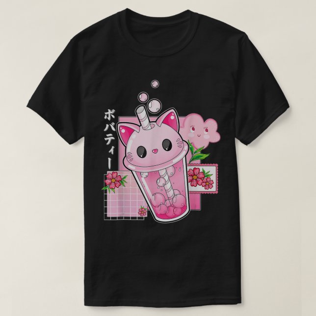 Camiseta Boba Tea Cat Bubble Tea Kawaii Anime Chica japonés (Diseño del anverso)