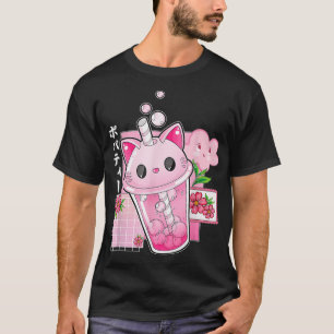 Camiseta Boba Tea Cat Bubble Tea Kawaii Anime Chica japonés