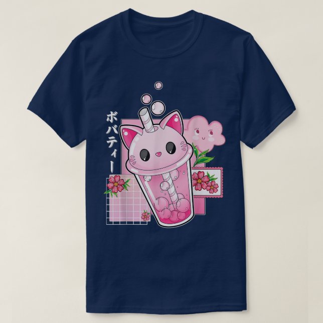 Camiseta Boba Tea Cat Bubble Tea Kawaii Anime Chica japonés (Diseño del anverso)