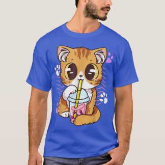 Camiseta Boba Tea Cat Bubble Tea Kawaii Anime Chica japonés