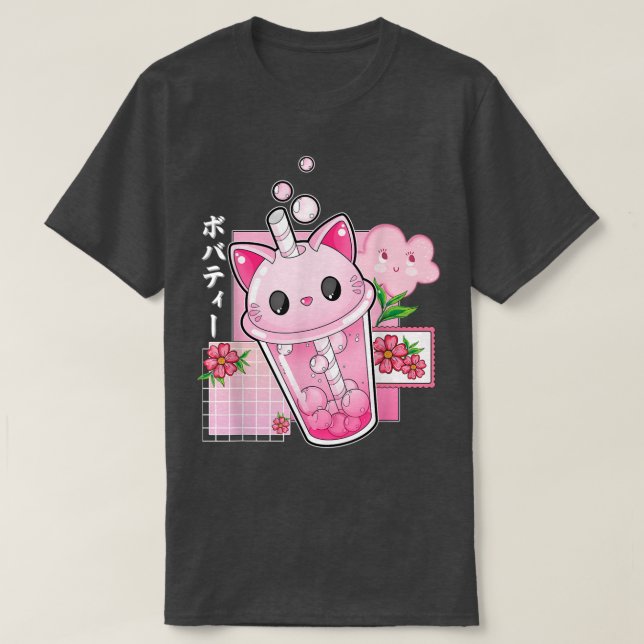 Camiseta Boba Tea Cat Bubble Tea Kawaii Anime Chica japonés (Diseño del anverso)