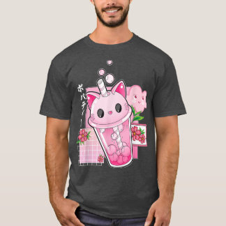 Camiseta Boba Tea Cat Bubble Tea Kawaii Anime Chica japonés